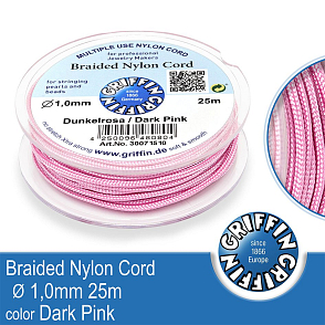 Braided NYLON (splétaná nit na náramky) GRIFFIN síla nitě 1mm cívka 25m. Barva Dark Pink.