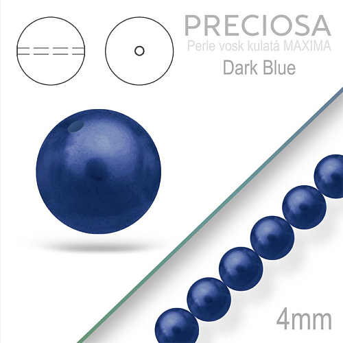PRECIOSA Voskované Perle barva DARK BLUE velikost 4mm. Balení návlek 31Ks. 