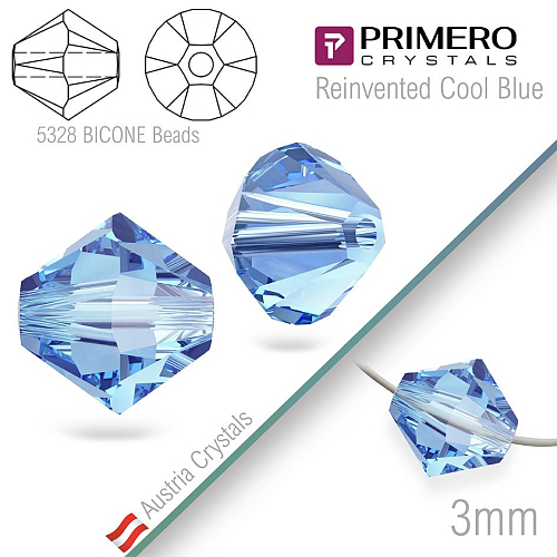 Korálky PRIMERO Crystals . Tvar 5328 Bicone BEADS. Barva Reinvented Cool Blue. Velikost 3mm balení-25Ks.
