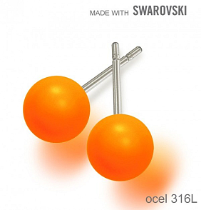 Náušnice sada Made with Swarovski 5818 Crystal Neon Orange Pearl (001 733) 6mm+puzeta 316L