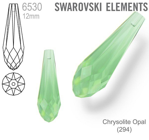 SWAROVSKI 6530 Pure Drop Pendant velikost 12mm. Barva CHRYSOLITE OPAL 