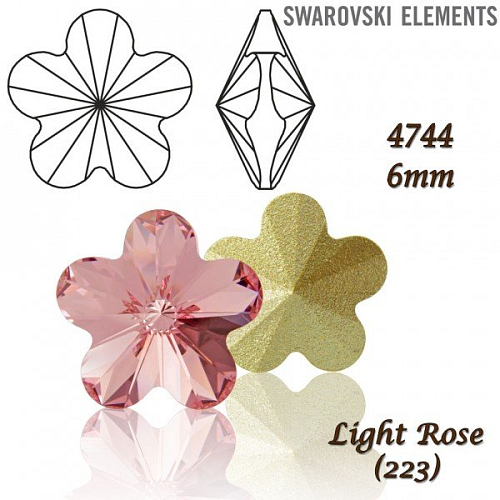 SWAROVSKI ELEMENTS Flower Fancy 4744 barva LIGHT ROSE (223) velikost 6mm