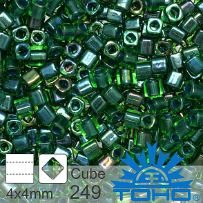 Korálky TOHO Cubes 6/0. Barva 249 Inside-Color Peridot/Emerald-Lined. Balení 10g. 