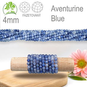 Korálky z minerálů Aventurine Blue Fazetovaný polodrahokam. Velikost pr.4mm. Balení 95Ks.