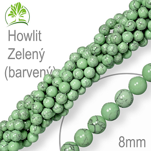 Korálky z minerálů Howlit Zelený (barvený) přírodní polodrahokam. Velikost pr.8mm. Balení 10Ks