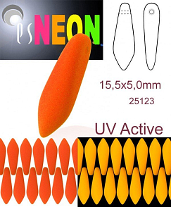 Korálky JAZÝČKY NEON (UV Active) velikost 15x5mm barva 25122 oranžová. Balení 15Ks. 