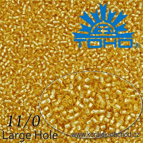 Korálky TOHO Takumi Large-Hole ROUND (kulaté). Velikost 11/0. Barva č. PF22-Permanent Finish - Silver-Lined Lt. Topaz . Balení 8g