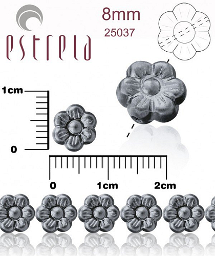 Korálky VOSKOVANÉ tvar KYTIČKA velikost 8mm. Barva 25037 (Hematitová). Balení 12Ks.