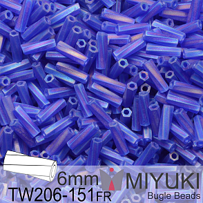 Korálky Miyuki Bugle Bead 6mm. Barva TW206-151FR Matte Tr Cobalt AB. Balení 10g.