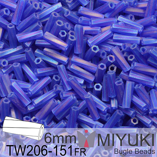 Korálky Miyuki Bugle Bead 6mm. Barva TW206-151FR Matte Tr Cobalt AB. Balení 10g.