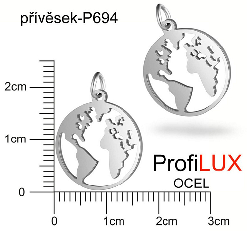 Přívěsek Chirurgická Ocel ozn-P694 ZEMĚKOULE velikost pr.17mm. Řada přívěsků ProfiLUX
