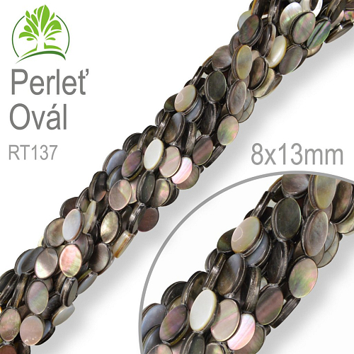 Korálky přírodní perleťové OVÁL . Ozn. RT137. Velikost 8x13mm. Balení 30Ks.