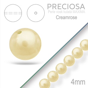 PRECIOSA Voskované Perle barva CREAMROSE 98995 velikost 4mm. Balení návlek 31Ks. 