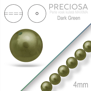 PRECIOSA Voskované Perle barva DARK GREEN velikost 4mm. Balení návlek 31Ks. 