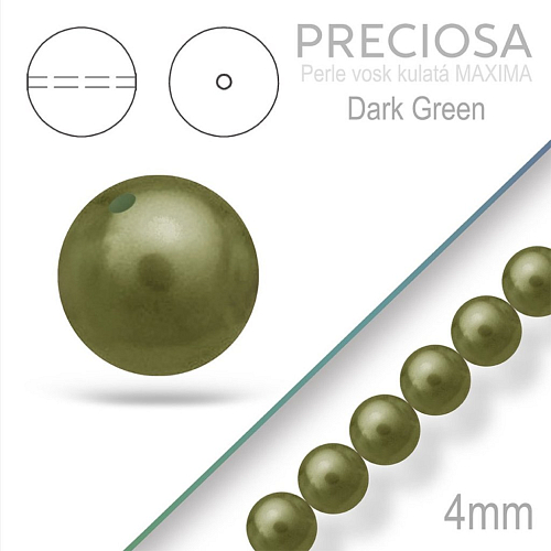 PRECIOSA Voskované Perle barva DARK GREEN velikost 4mm. Balení návlek 31Ks. 