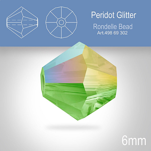 PRECIOSA Bicone MC BEAD (sluníčko) velikost 6mm. Barva PERIDOT GLITTER. Balení 18ks .