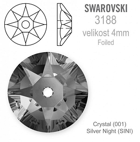 Swarovski 3188 XIRIUS Lochrose našívací kameny velikost pr.4mm barva Crystal Silver Night 