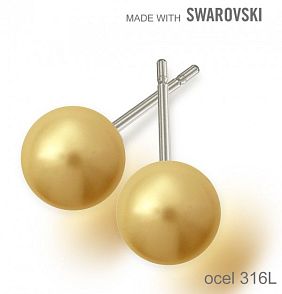 Náušnice sada Made with Swarovski 5818 Crystal Vintage Gold Pearl (001 651) 8mm+puzeta 316L