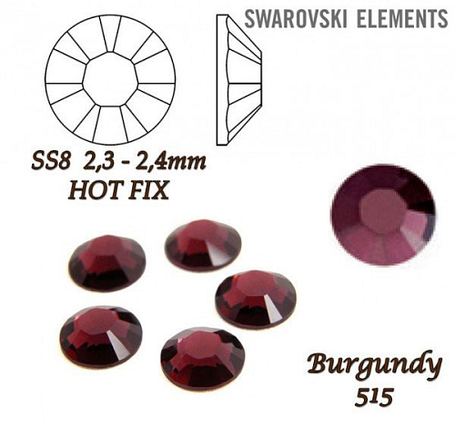 SWAROVSKI xilion rose HOT-FIX velikost SS8 barva BURGUNDY
