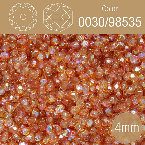 Korálky BROUŠENÉ 4mm. Barva 0030/98535. Průhledná hnědá s pokovem. Balení 120Ks.