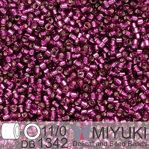 Korálky Miyuki Delica 11/0. Barva Dyed Silverlined Raspberry DB1342. Balení 5g.
