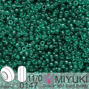 Korálky Miyuki Round 11/0. Barva 0147 Tr Emerald . Balení 5g.