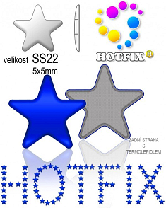 Kovové NAILHEAD HOTFIX nažehlovací polotovary. STAR Velikost SS22 (4,90-5,10mm) Tl.0,6mm. Barva 049 KRÁLOVSKÁ MODRÁ (lesklá ocelová). Balení 50Ks.