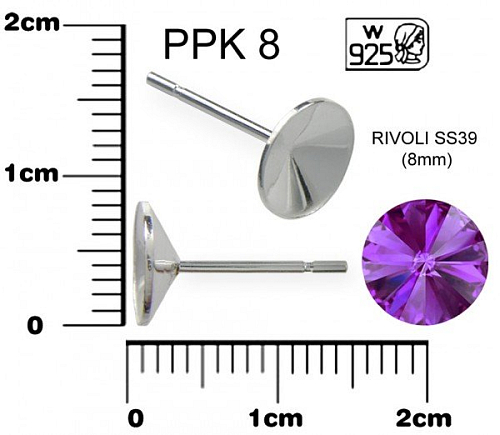 NÁUŠNICE puzeta na rivoli ozn. PPK 8. Materiál STŘÍBRO AG925.váha 0,30g.