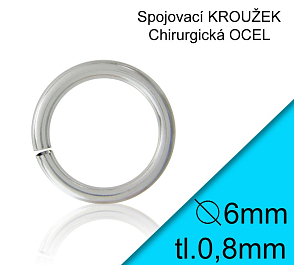 KROUŽEK spojovací-CHIRURGICKÁ OCEL č.090. Velikost venkovní pr.6mm tl.0,8mm