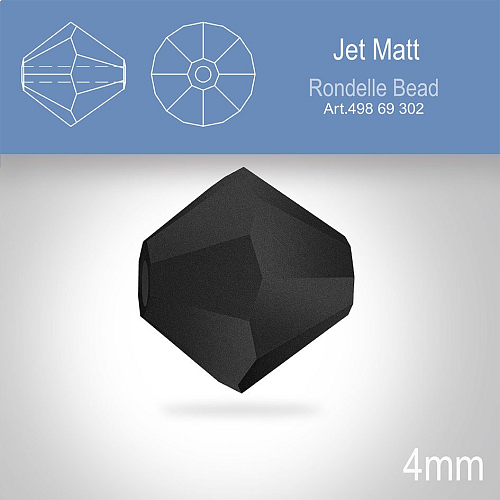 PRECIOSA Bicone MC BEAD (sluníčko) velikost 4mm. Barva JET MATT. Balení 30ks .