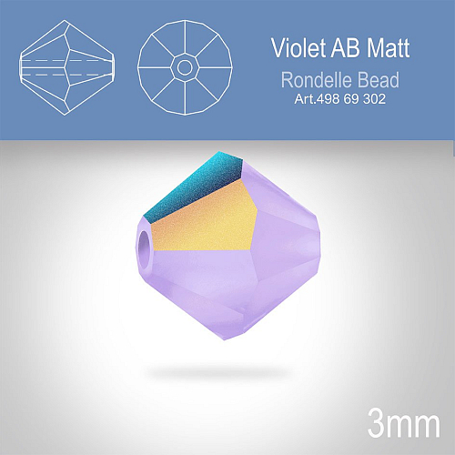PRECIOSA Bicone (sluníčko) velikost 3mm. Barva VIOLET AB MATT. Balení 40ks