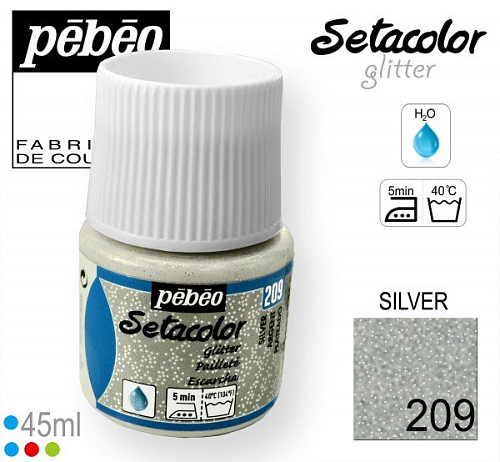 Barva na Textil SETACOLOR Glitter Pebeo. barva č. 209 SILVER. Balení 45ml.