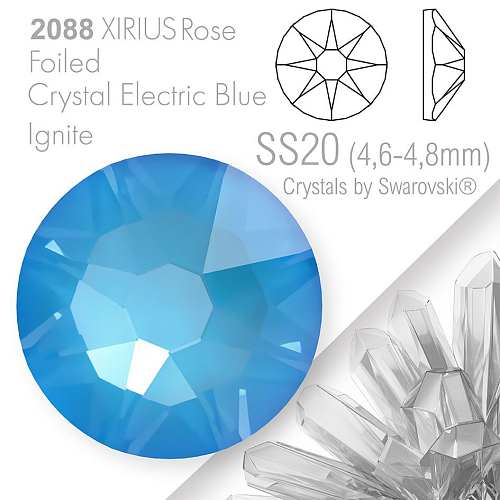 SWAROVSKI  XIRIUS Rose 2088 Foiled. Barva Crystal Electric Blue Ignite velikost SS20 (4,6-4,8mm). Balení 15Ks.