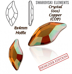 SWAROVSKI HOT-FIX 2797 tvar DIAMOND LEAF FB velikost 8x4mm barva CRYSTAL COPPER  