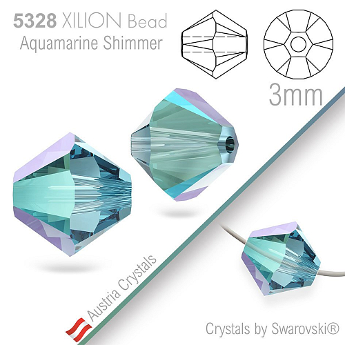 SWAROVSKI  XILION Bead  5328 barva Aquamarine Shimmer. velikost 3mm. Balení 25Ks