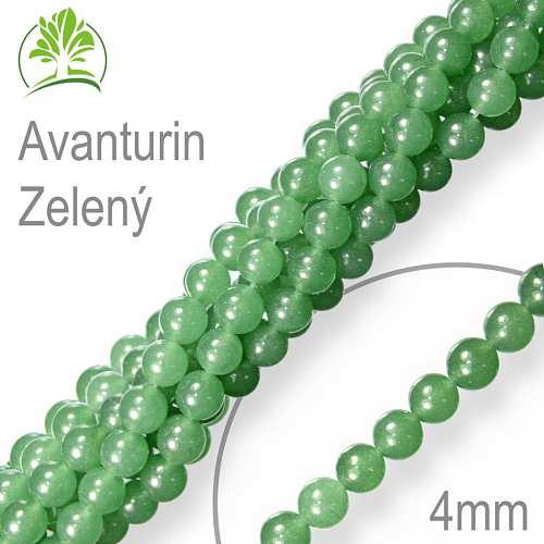 Korálky z minerálů Avanturin Zelený  přírodní polodrahokam. Velikost pr.4mm. Balení 18Ks.
