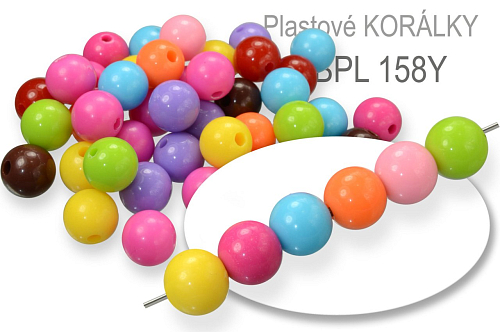 Korálky plastové PBL 158Y v různých barvách o průměru 8mm. Balení 25g (cca.90Ks).