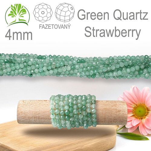 Korálky z minerálů Green Quartz Strawberry Fazetovaný přírodní polodrahokam. Velikost pr.4mm. Balení 95Ks.