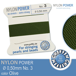 NYLON Power velmi pevná nit GRIFFIN síla nitě 0,50mm Barva Olive