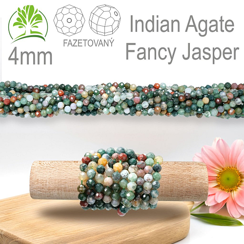 Korálky z minerálů Indian Agate / Fancy Jasper Fazetovaný přírodní polodrahokam. Velikost pr.4mm. Balení 95Ks.