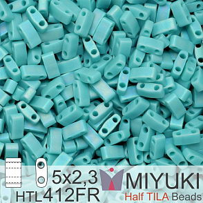 Korálky Miyuki Half Tila. Barva Matte Opaque Turquoise Green AB HTL 412FR Balení 3g