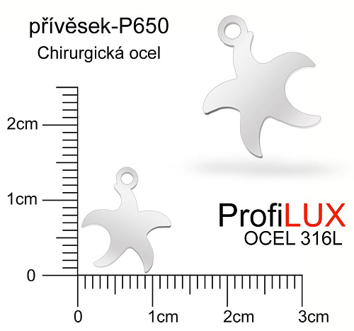 Přívěsek Chirurgická Ocel ozn-P650 Mořská HVĚZDICE velikost 12x14mm tl.1.5mm. Řada přívěsků ProfiLUX