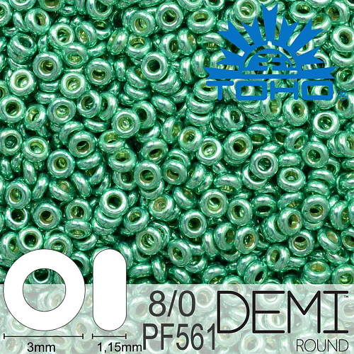 Korálky TOHO Demi Round 8/0. Barva PF561 Permanent Finish - Galvanized Green Tea. Balení 5g