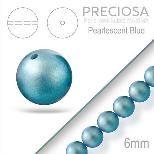 Preciosa Perle voskovaná kulatá MAXIMA barva Pearlescent Blue velikost 6mm. Balení návlek 21Ks.