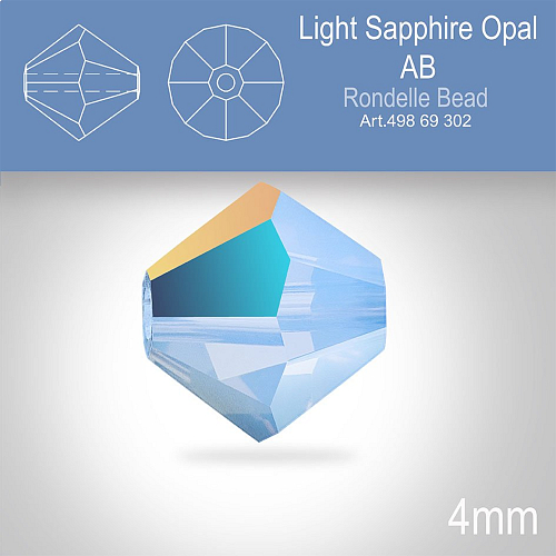 PRECIOSA Bicone MC BEAD (sluníčko) velikost 4mm. Barva LIGHT SAPPHIRE OPAL AB. Balení 30ks .