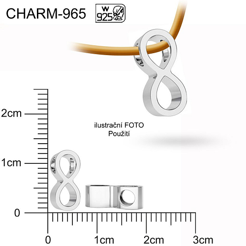 příivěsek NEKONEČNO CHARM 965. Velikost 11x5mm tl.4mm. Materiál Ag925. Váha 0,84g.