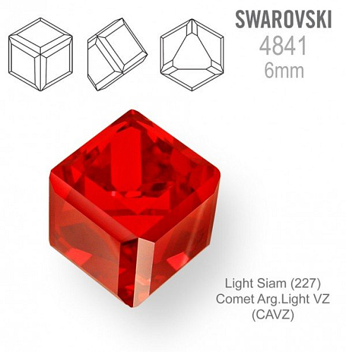 SWAROVSKI ELEMENTS 4841 Angled Cube (zkosená kostka) barva LIGHT SIAM (227) Comet Arg. Light VZ (CAVZ) velikost 6mm.