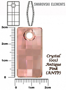 SWAROVSKI 6696 URBAN Pendant barva CRYSTAL ANTIQUE PINK velikost 30mm.
