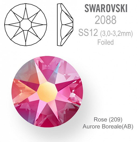 SWAROVSKI 2088 FOILED velikost SS12 barva Rose Aurore Boreale .