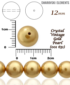 SWAROVSKI 5811 Voskované Perle barva CRYSTAL VINTAGE GOLD PEARL velikost 12mm. 